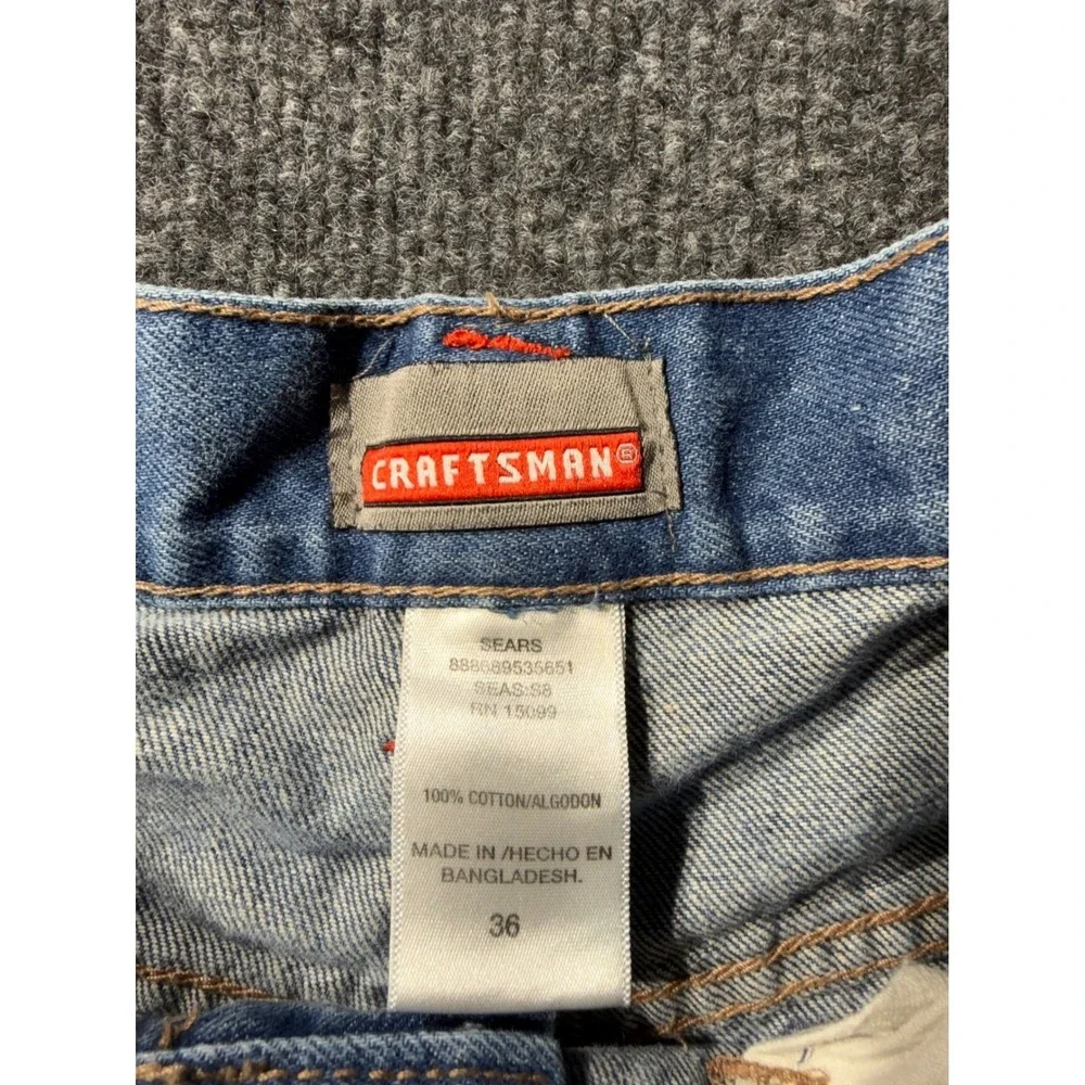 Craftsman Mens Denim Cargo Shorts Blue 100% Cotton Utility Work Shorts Size 36